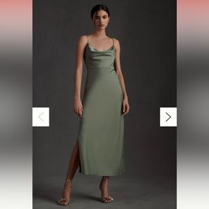 BHLDN Cali Satin Cowl-Neck Midi Slip Dress